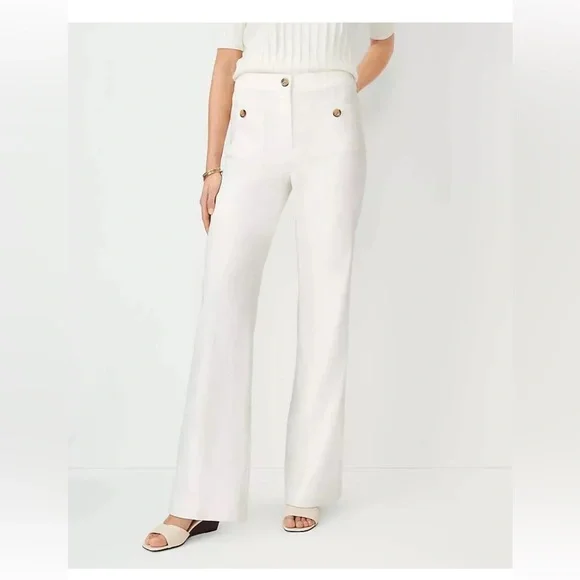 NEW $109 Ann Taylor The High Rise Patch pocket Pant Dobby Linen Blend sz 4 - Picture 2 of 4